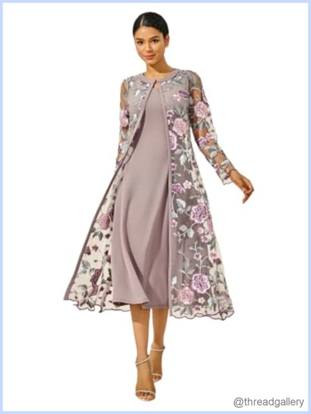 Two Piece Maxi Dress Set Sleeveless Sheath & Longline Cardigan Lace Ruffle